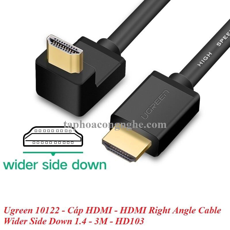 Ugreen 10122 3M màu Đen Cáp tín hiệu HDMI chuẩn 1.4 đầu bẻ góc 90 độ HD103 30010122